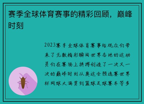 赛季全球体育赛事的精彩回顾，巅峰时刻